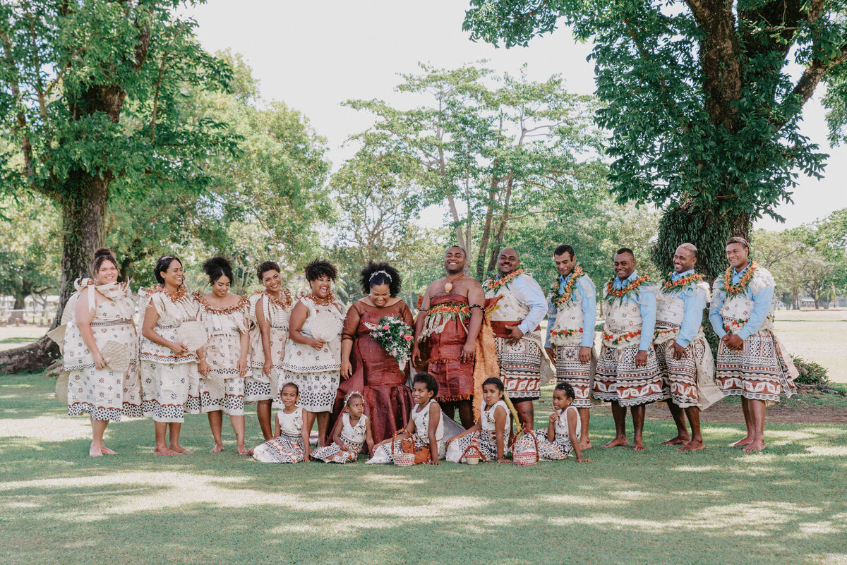 portrait of the bridal party in suva for traditional fijian wedding