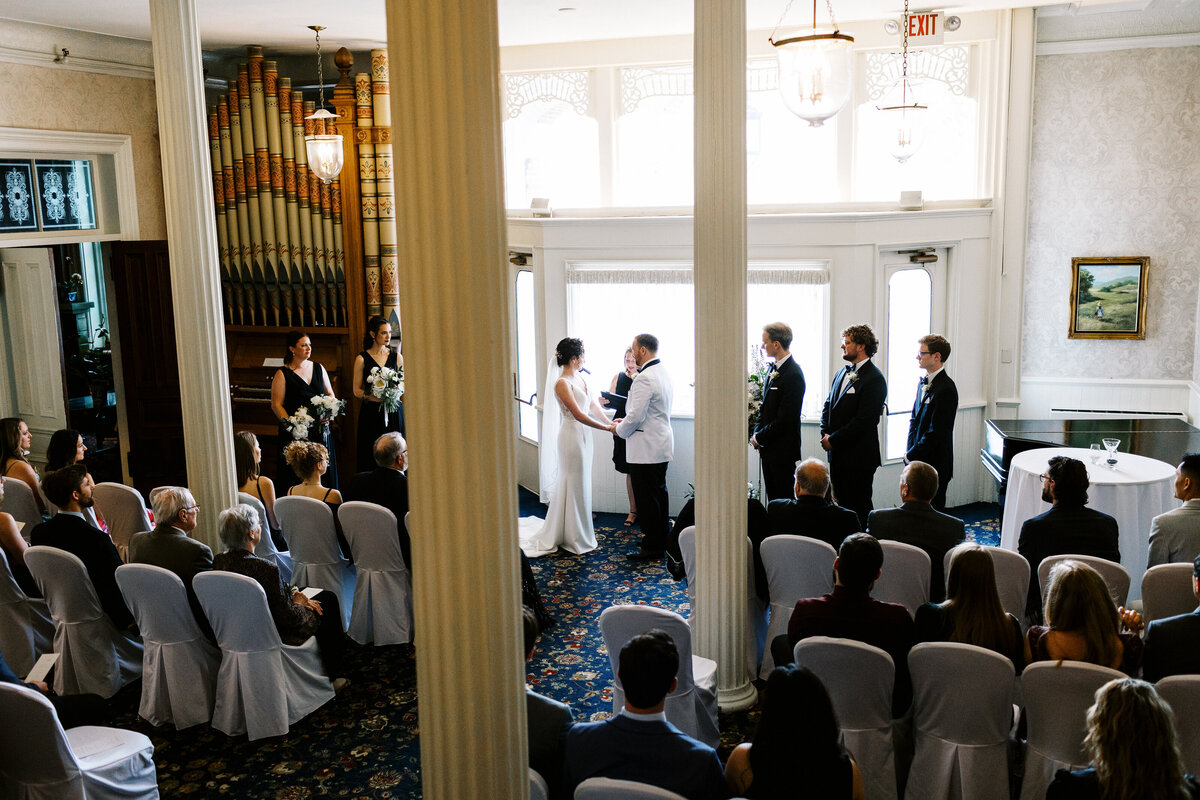 wide shot of the ceremony at St James Hotel