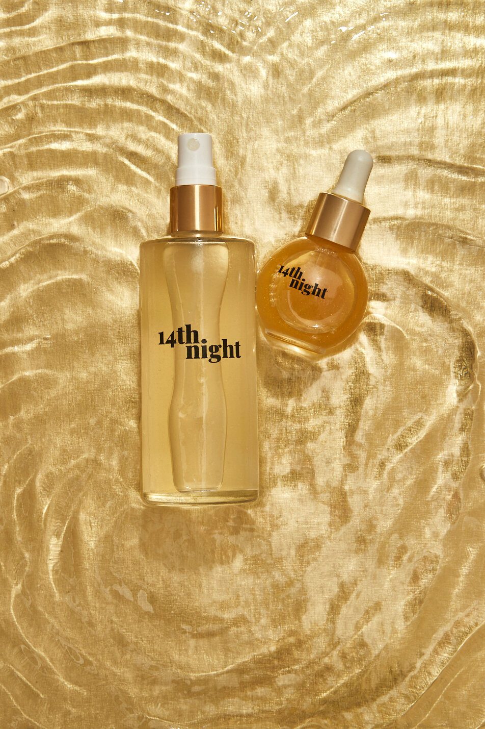 Luxurious product shot featuring a golden bottle with rich textures, perfect for premium campaigns, by Ylva Erevall.