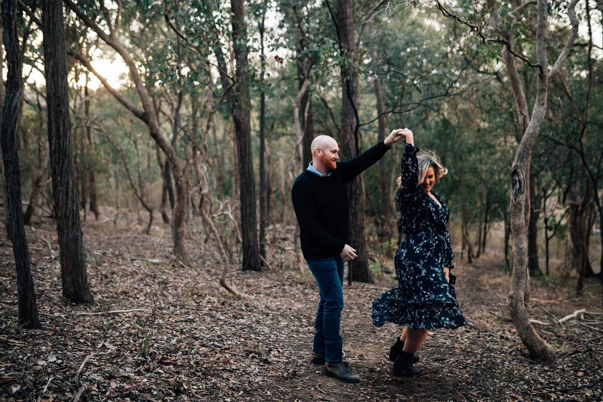 Man spinning woman during outdoor couples photoshoot Melbourne, And So I Don't Forget Photography