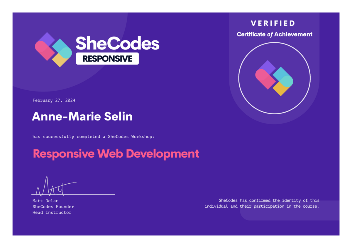 A. Selin Responsive SheCodes