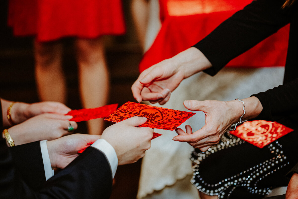 gift exchange during a wedding tea ceremony