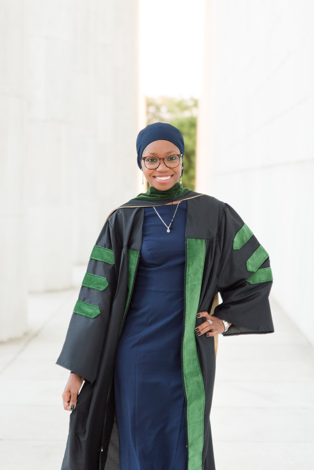 black green regalia graduation med school close up photo
