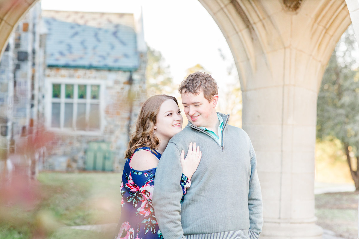 A couple at Berry College in Rome Georgia for light and airy engagement portraits session by Jennifer Marie Studios, top Atlanta Georgia wedding photographer.