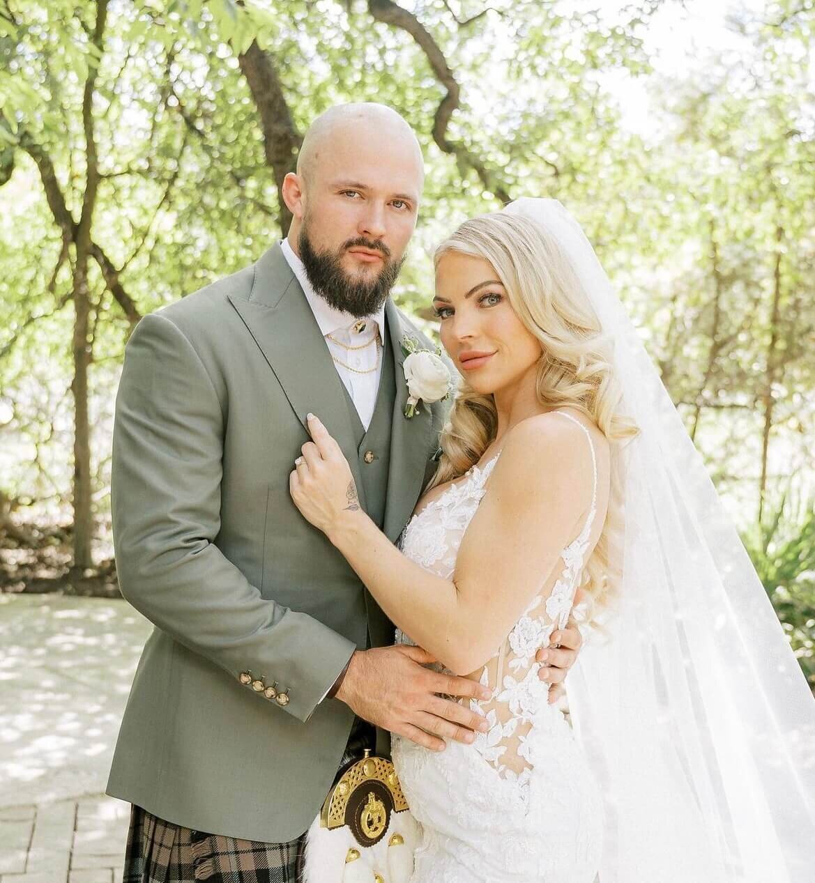 Modern romance meets timeless tradition in this stunning wedding portrait. The bride stuns with soft glam bridal makeup and voluminous curls styled by Mistique Makeup, ideal for any bridal hair and makeup near me search. Perfect inspiration for couples planning a unique Texas wedding or seeking a mobile wedding hair and makeup team in San Antonio or Austin.