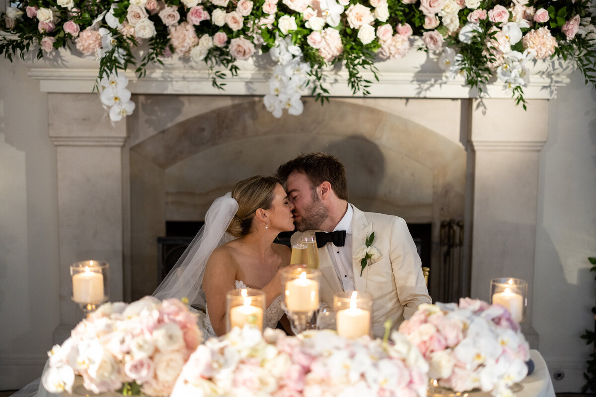 sweetheart table and fireplace decor