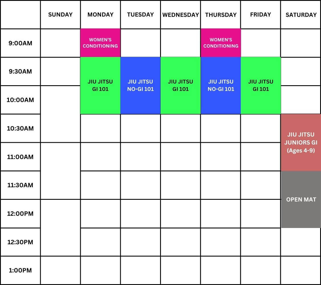 Brazilian Jiu Jitsu Morning Class Schedule in Uxbridge Ontario