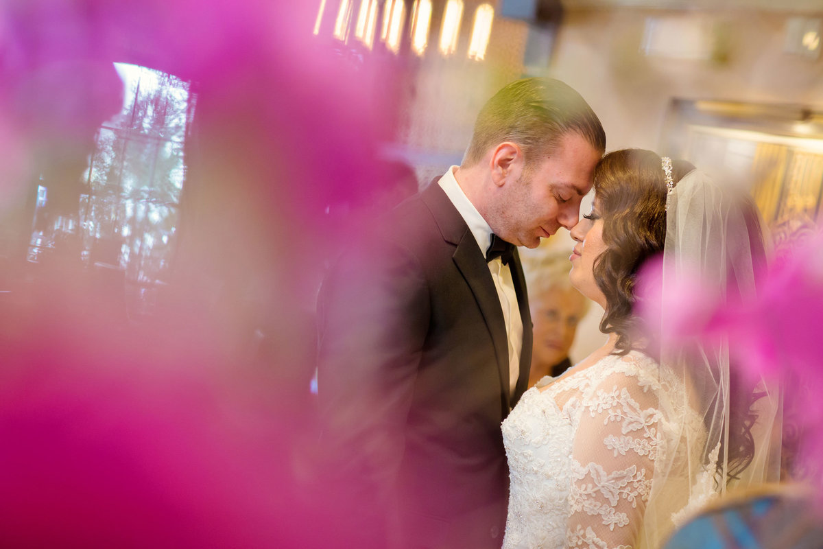 Bride and groom looking at one another at The Inn at Fox Hollow