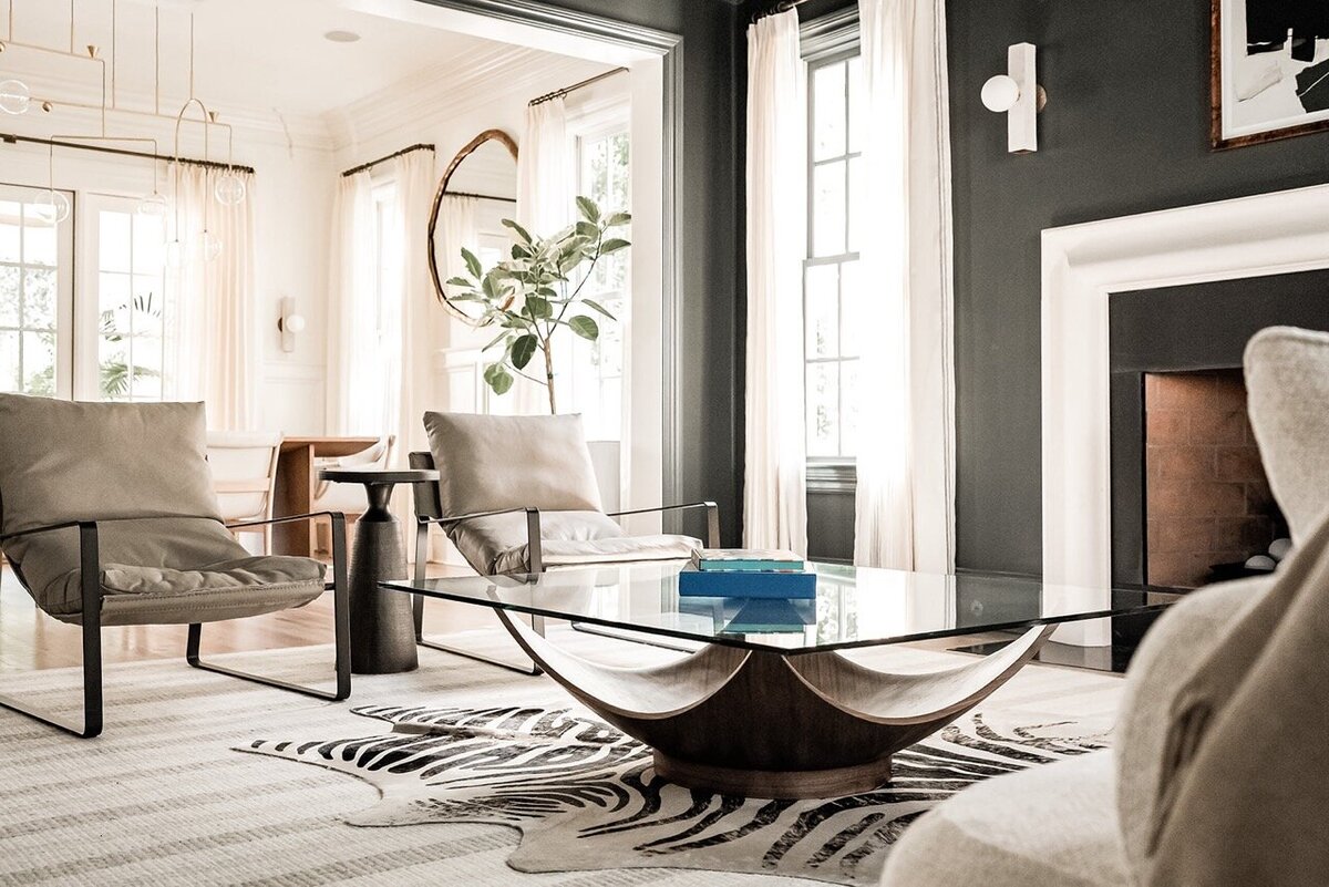 Beautifully designed and lit livingroom photographed for real estate listing 