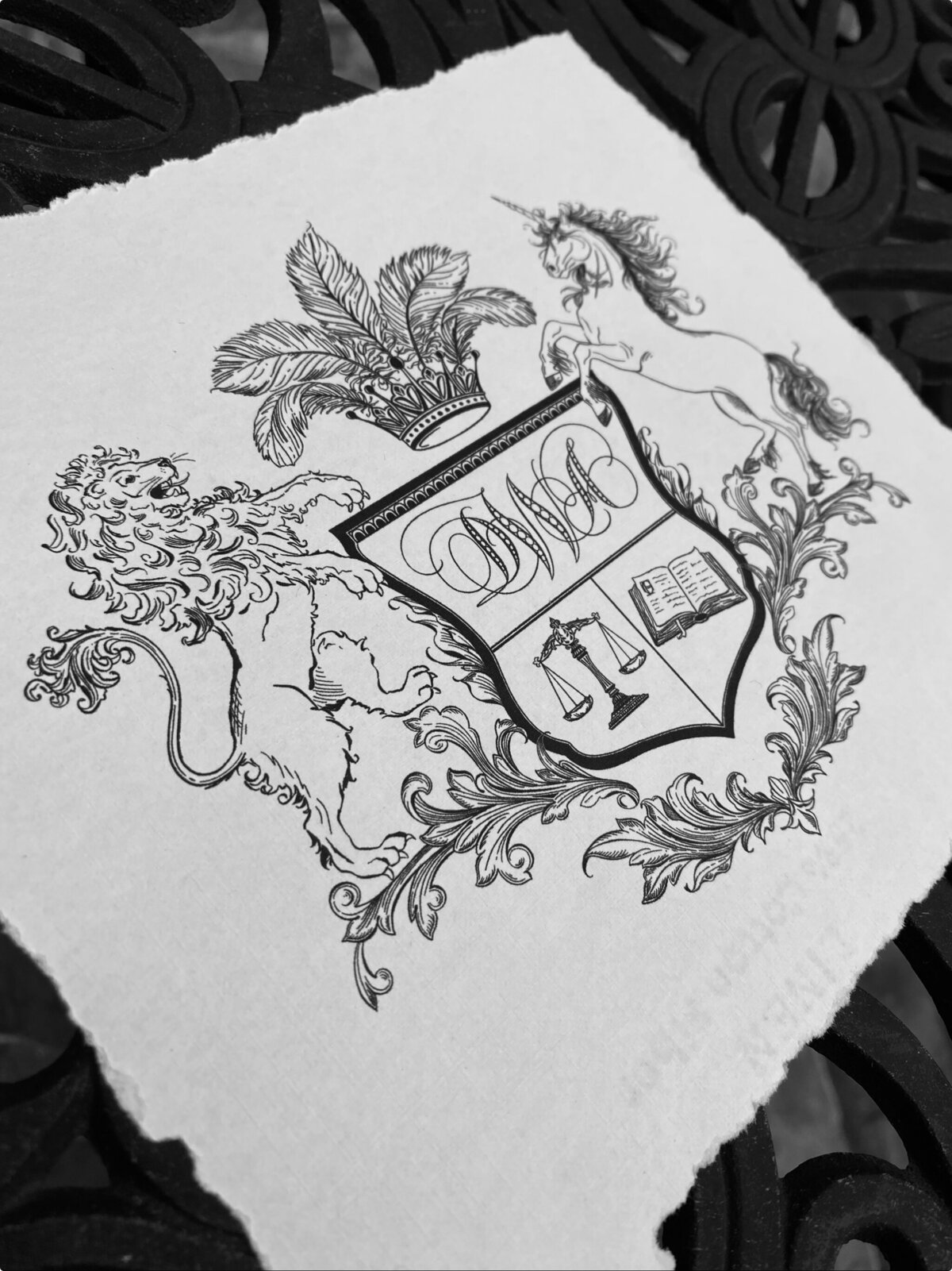 custom crest design calligraphy by Scribble Savvy from Washington DC