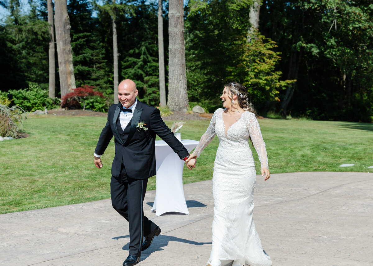 bride and groom entrance outdoor reception arlington washington