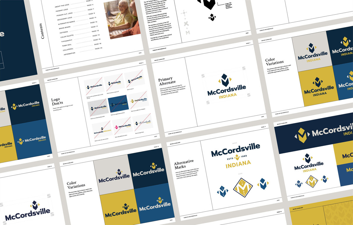Brand guideline library for McCordsville with logo dos and donts and color schemes