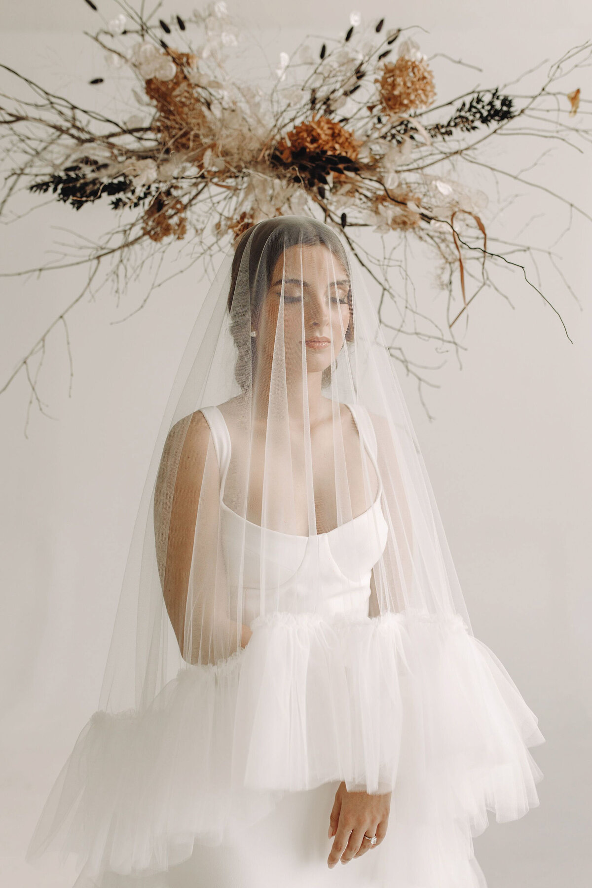 Trendy ruffled bridal veil by Blair Nadeau Bridal Adornments, romantic and modern wedding jewelry based in Brampton.  Featured on the Brontë Bride Vendor Guide.
