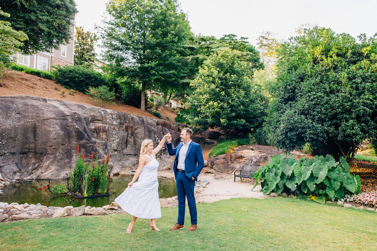 couple dancing at rock quarry in greenville, south carolina