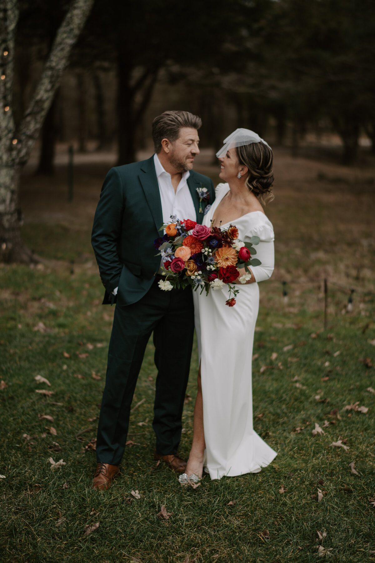 bride and groom jewel tone