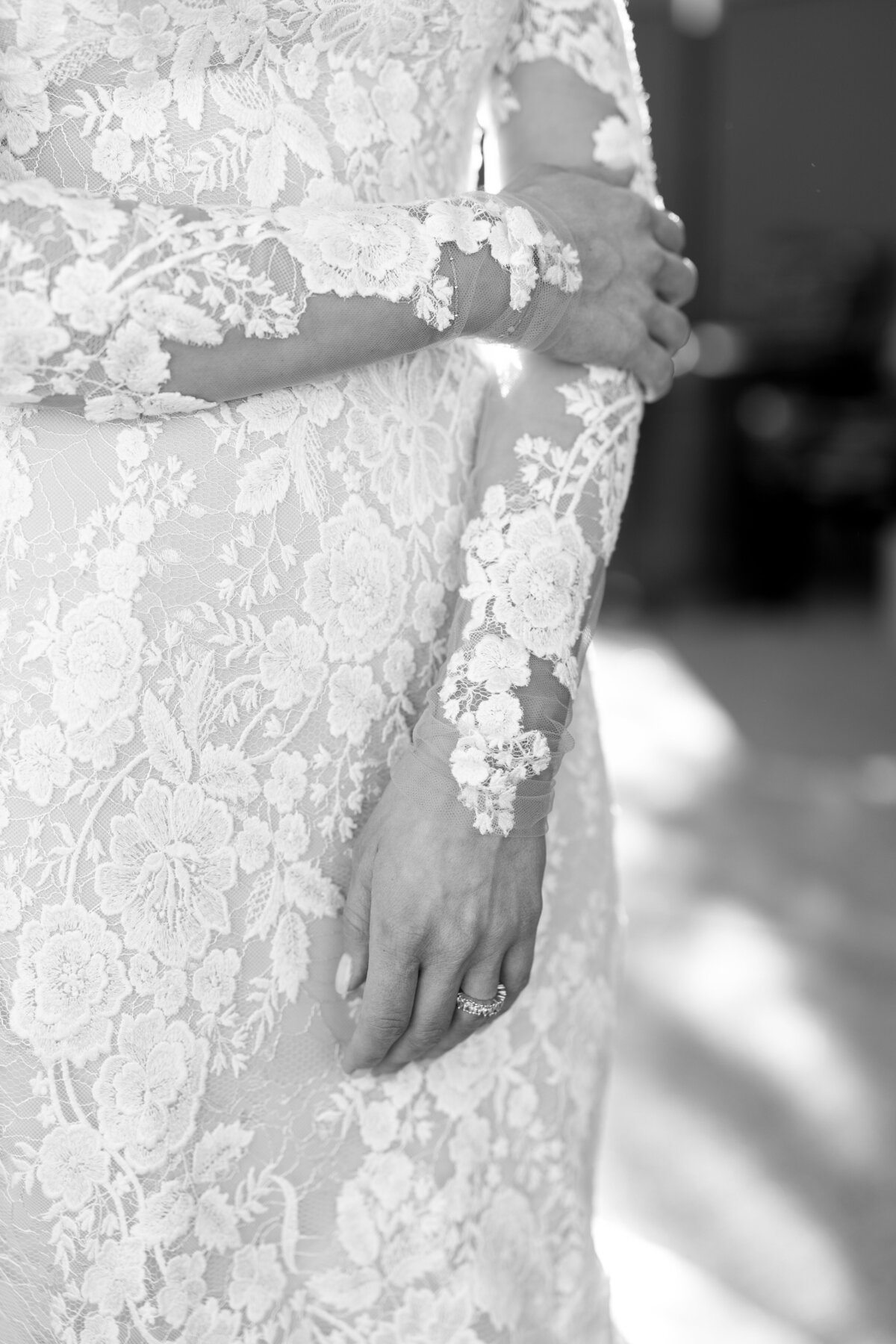 Closeup detail of wedding dress sleeve