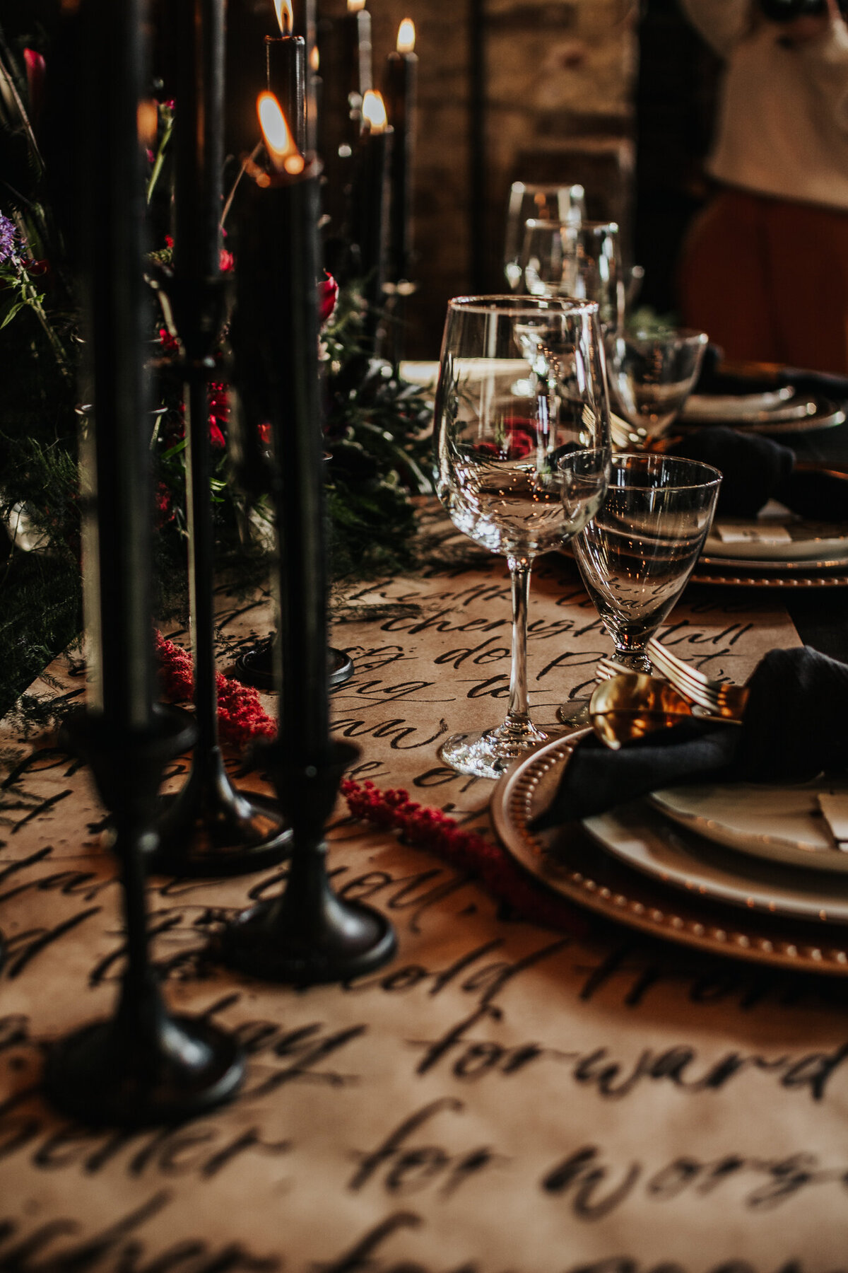 Dark and moody table setting detail shot