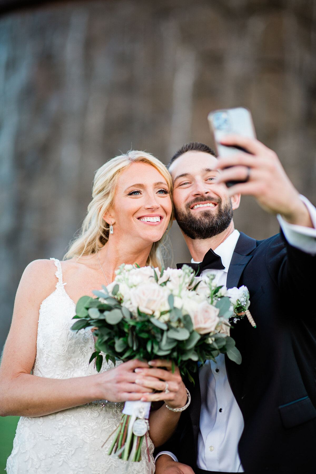 charming bride and groom selfie Lesner Inn Catering Club
