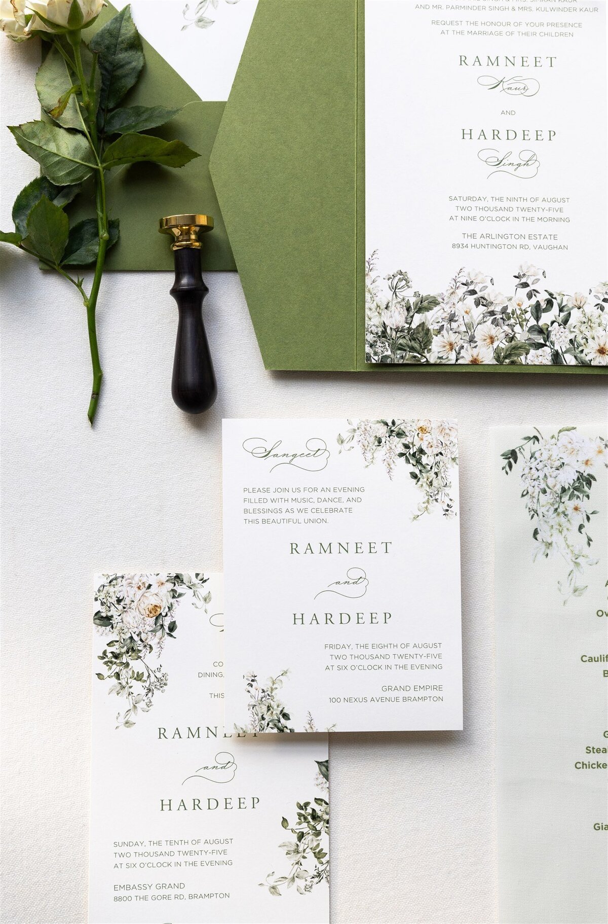 Green pocket fold wedding invitation 5