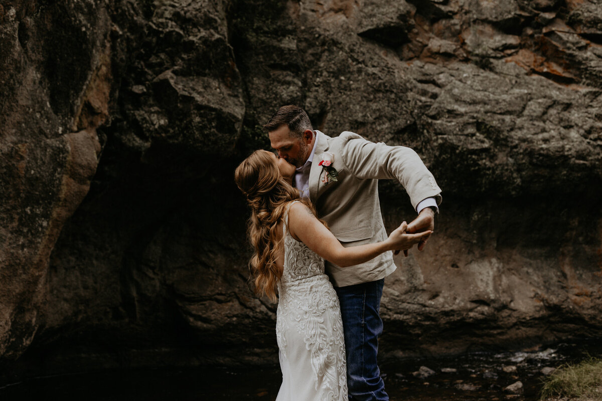 bride and groom kissing