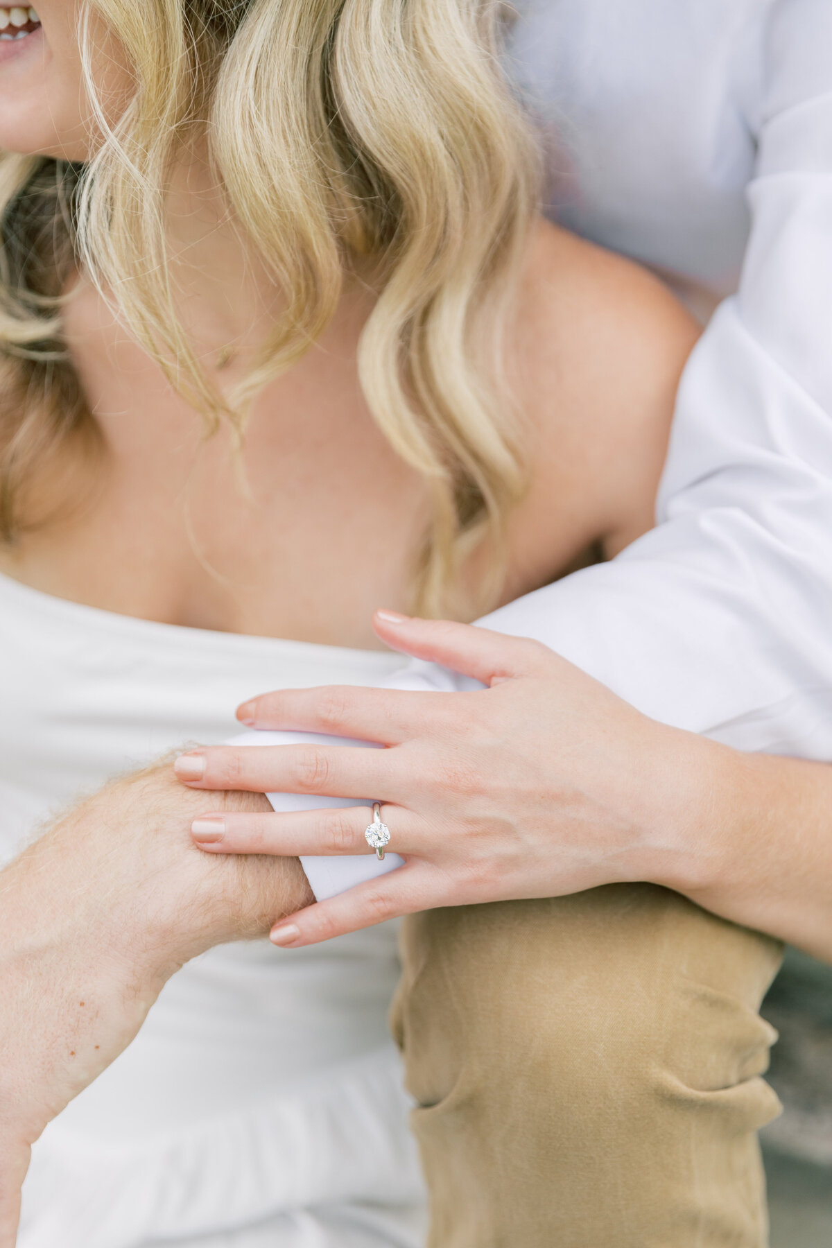 Close up of bride's engagement ring during PA session