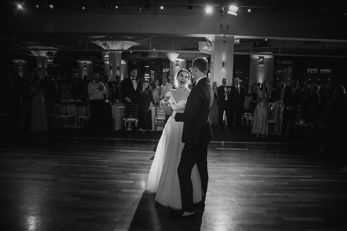 A couple do their first dance at a Tribeca Rooftop wedding in Manhattan