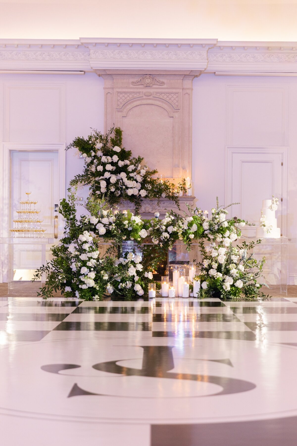 Luxury sweetheart table wedding reception decor at Park Château in East Brunswick NJ with grand ballroom backdrop