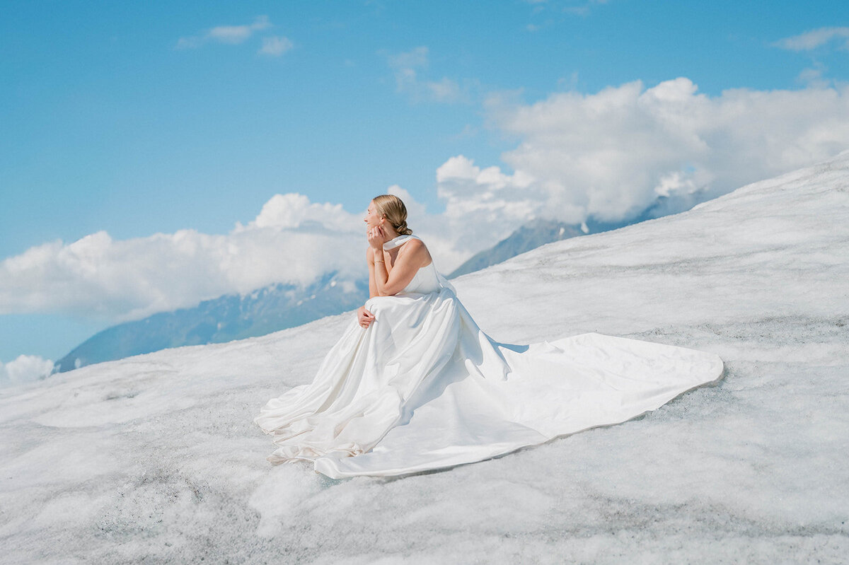 bride sit on glacier