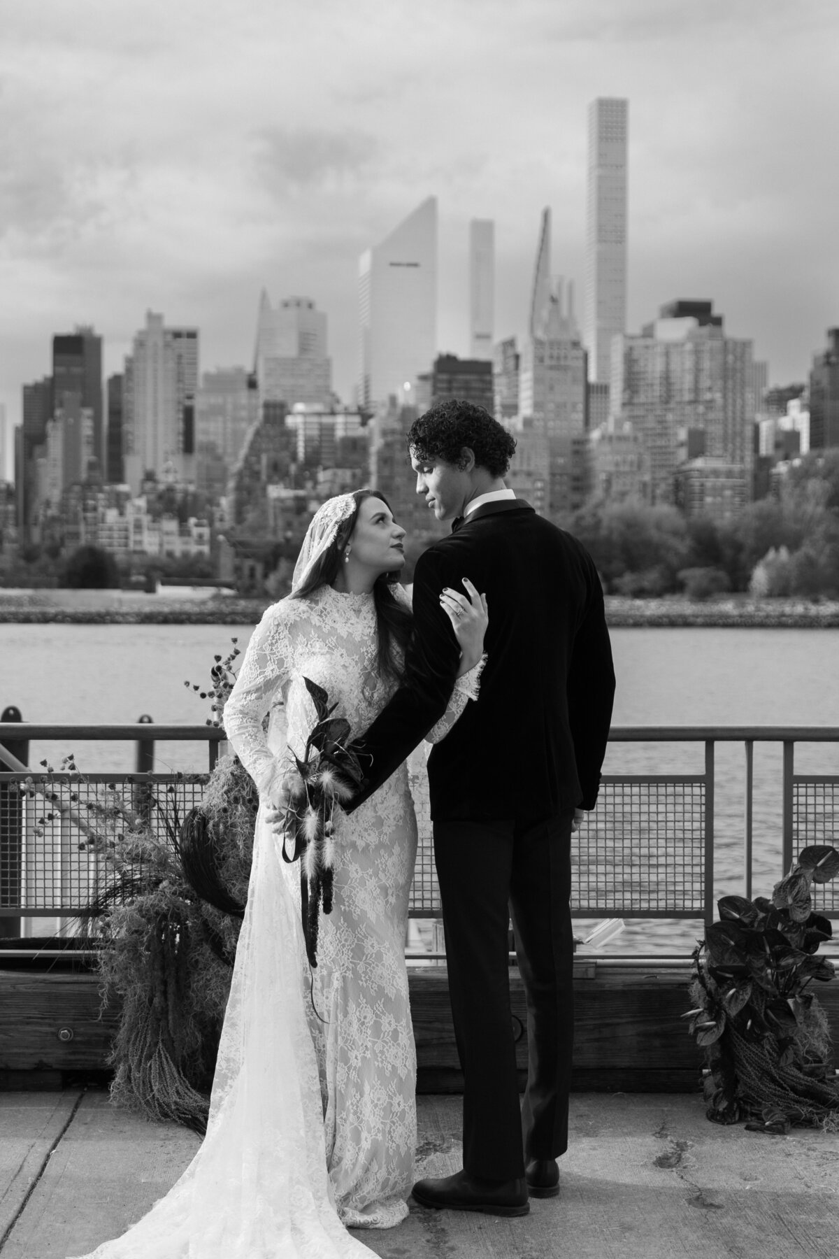 meredith-michel-editorial-wedding-bw-couple-looking-at-each-other