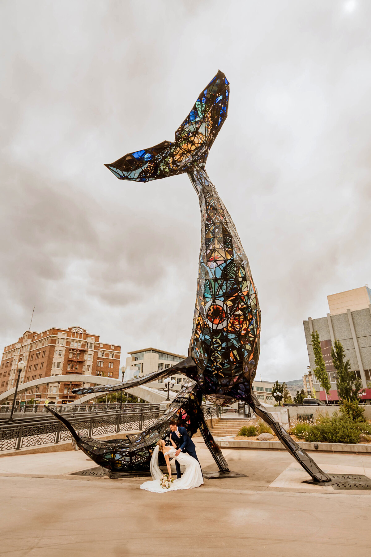 A couple getting married in downtown Reno, Nevada