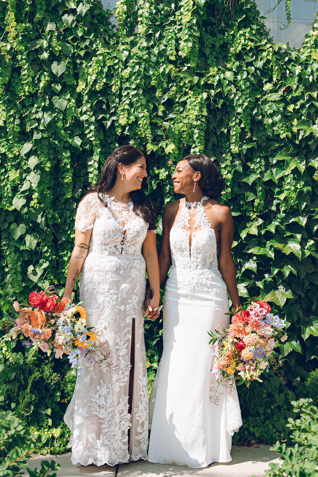 A couple poses on their wedding day at Room 1520 in Chicago