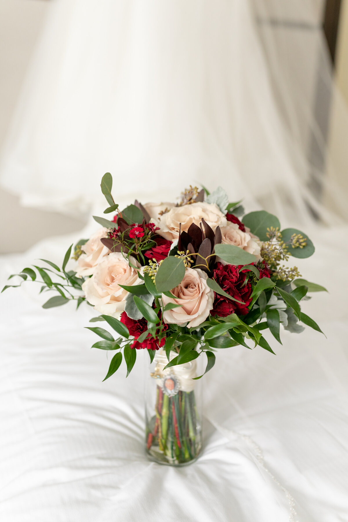 Burgundy blush handtied wedding bouquet