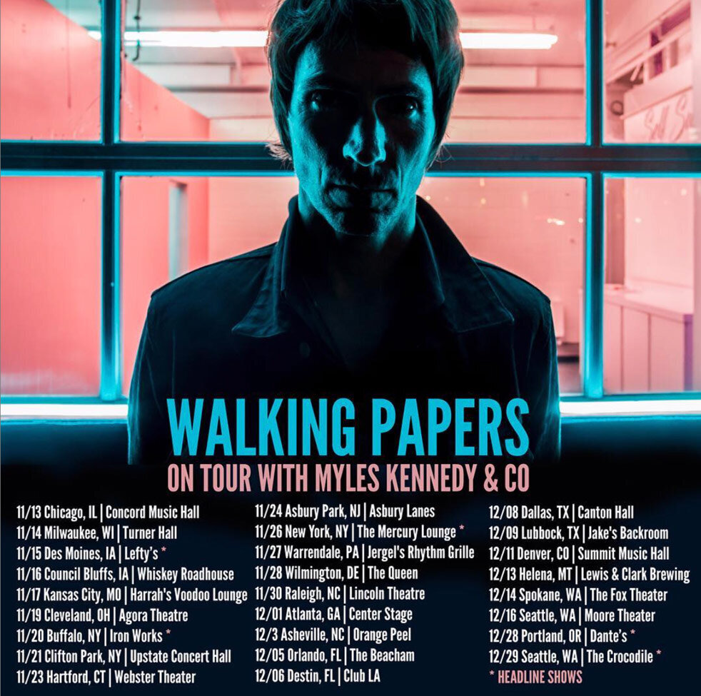 Band Tour Poster Walking Papers Los Angeles closeup lead singer in blue shadows against window looking into pink painted room
