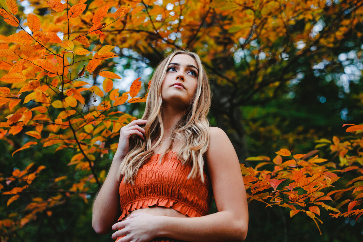 Mechanicsburg-PA-Senior-Photos-Fall-Foliag-Orange-Leaves