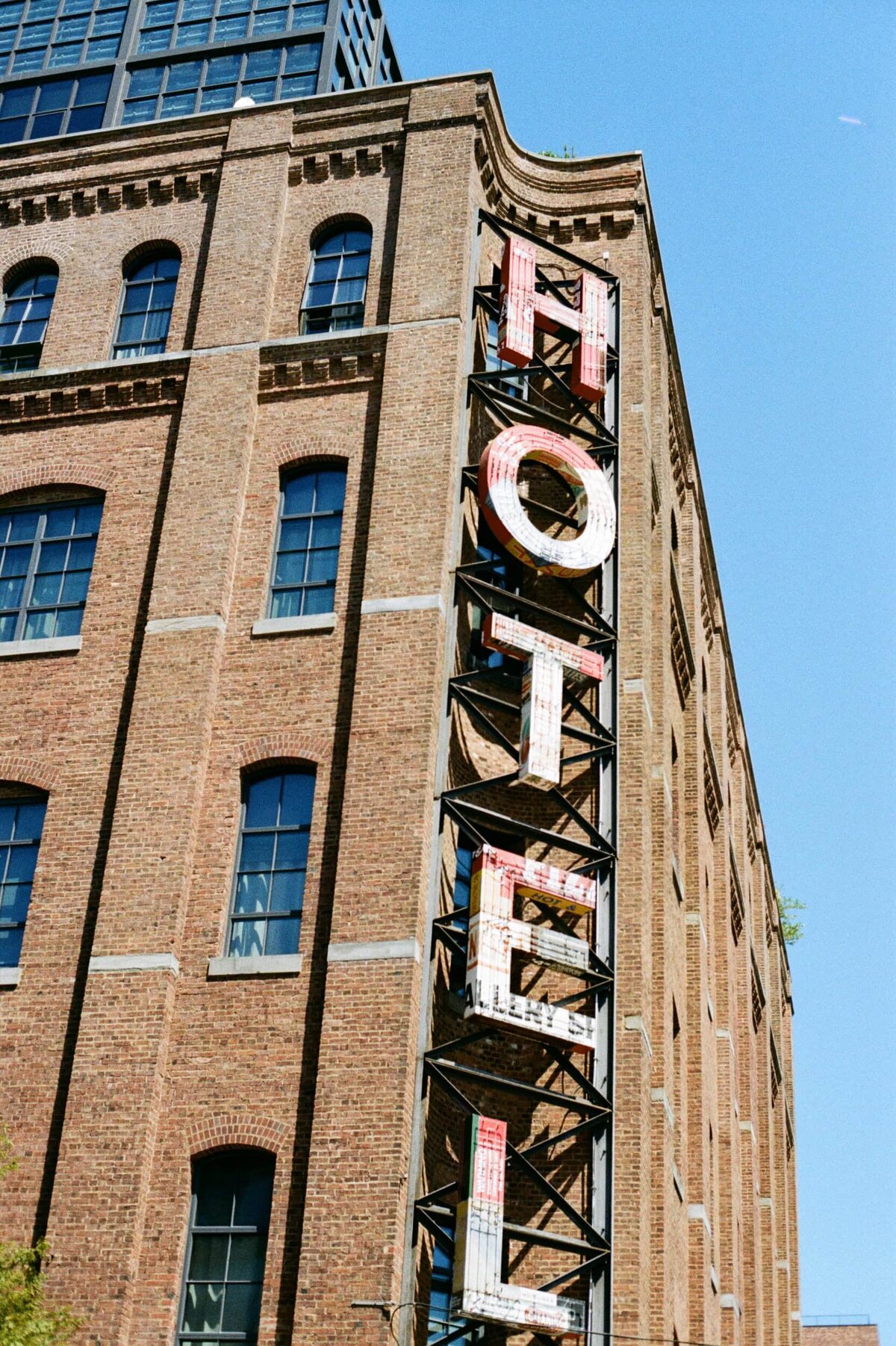 Wythe hotel wedding photos in 35mm film - hotel facade 