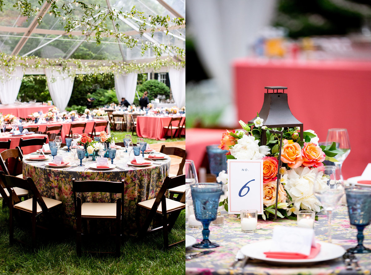 Outdoor wedding reception under a clear tent in Washington, DC