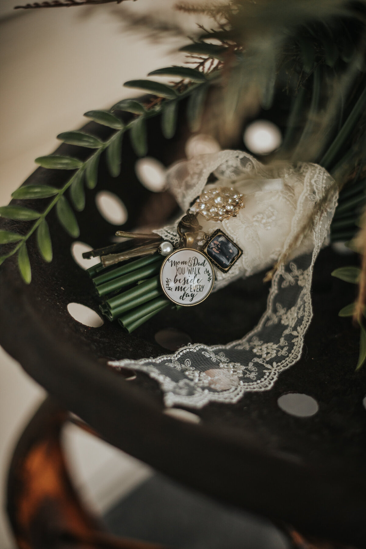Memorial boquet charm detail shot