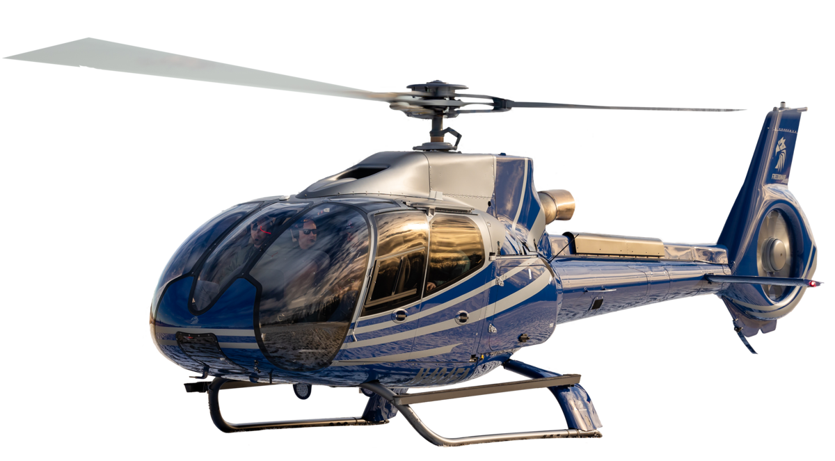blue flying airbus ec130 b4 - on-demand helicopter services