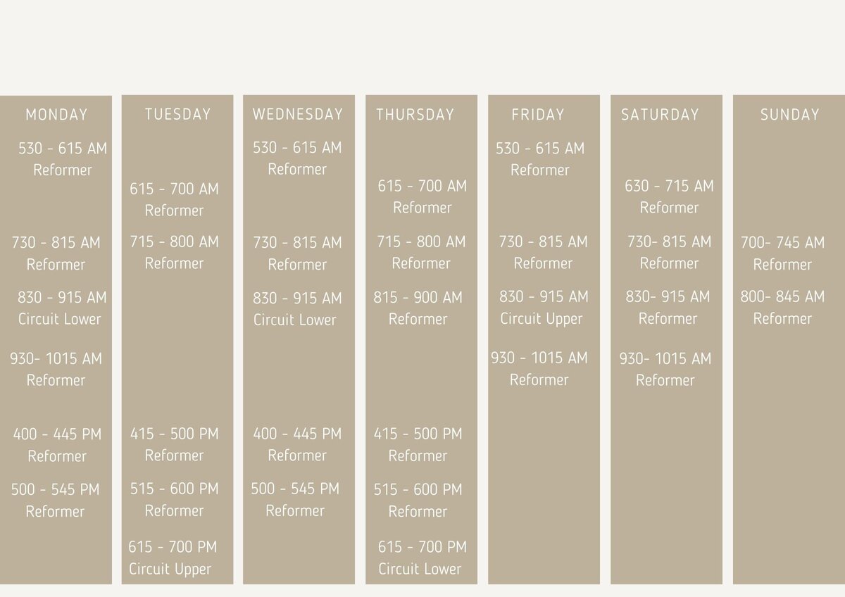 Reformer pilates class timetable