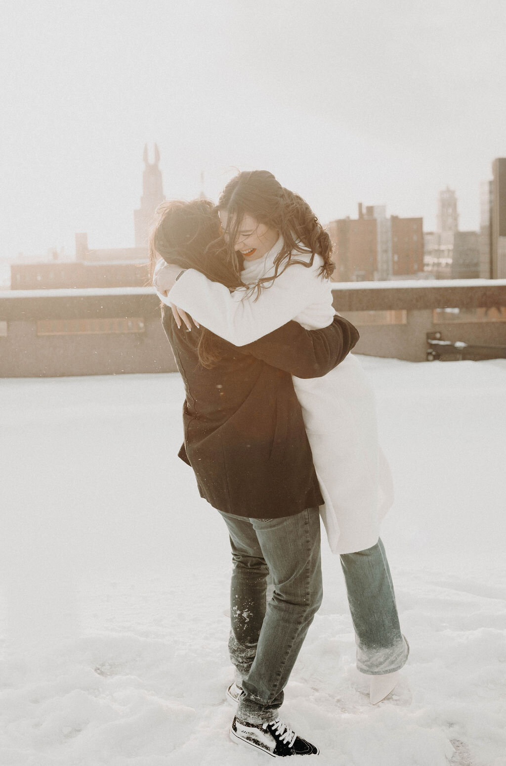 engagement session spinning pose rochester new york downtown engagement couples photography