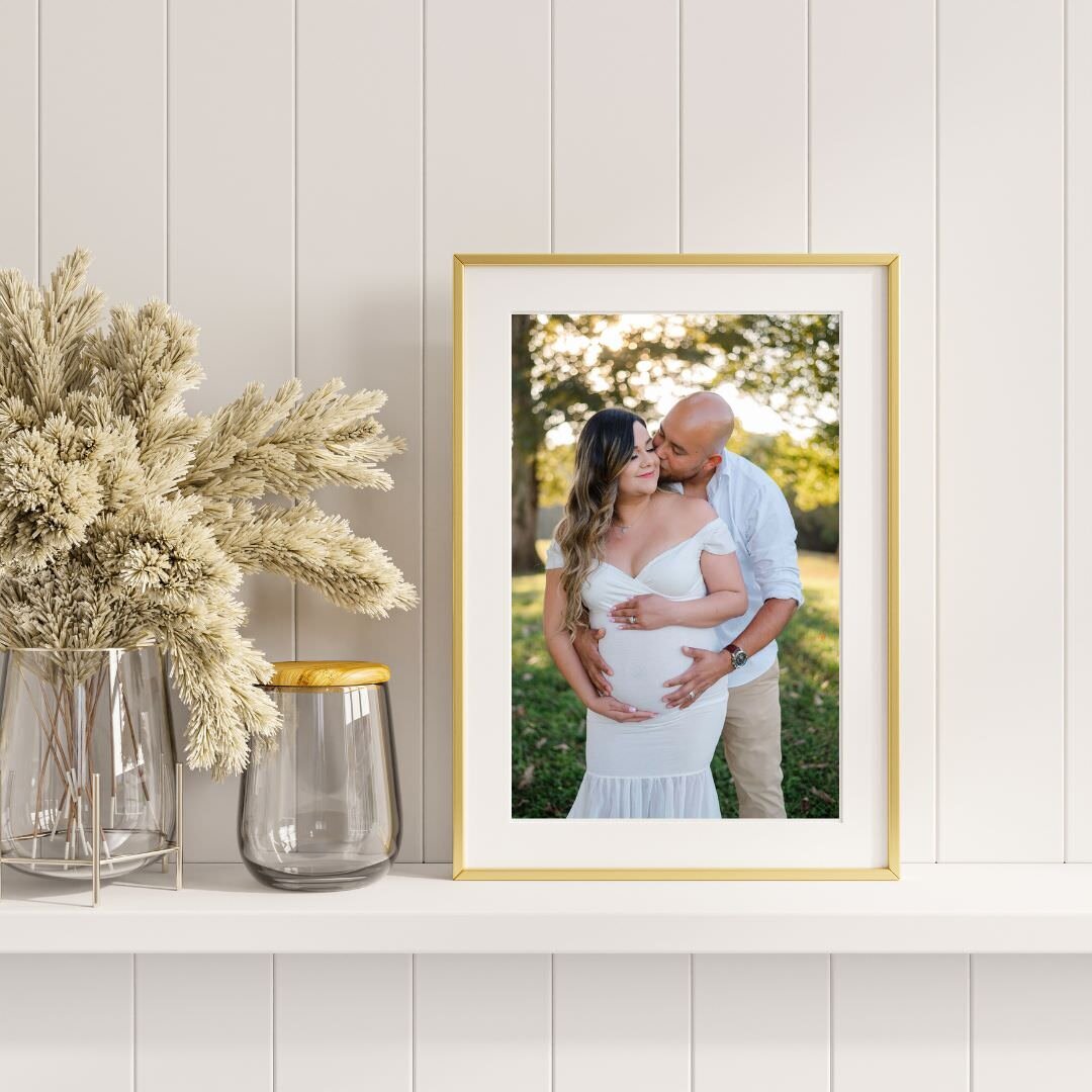 Framed artwork of pregnant couple. By Amanda Touchstone, an Atlanta photographer