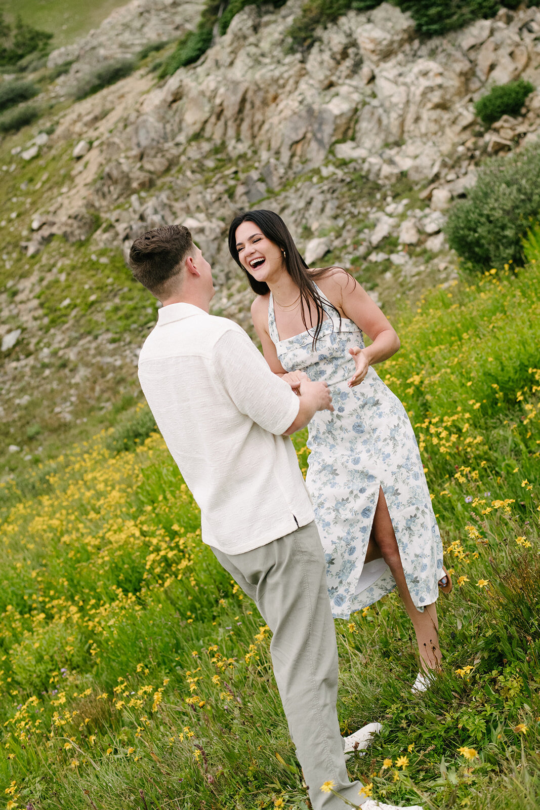 Denver engagement photographer capturing couple hiking in the mountains