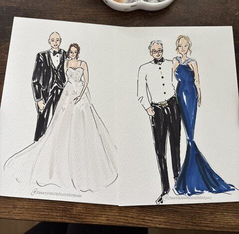 wedding painter providing live wedding sketches as keepsakes for guests
