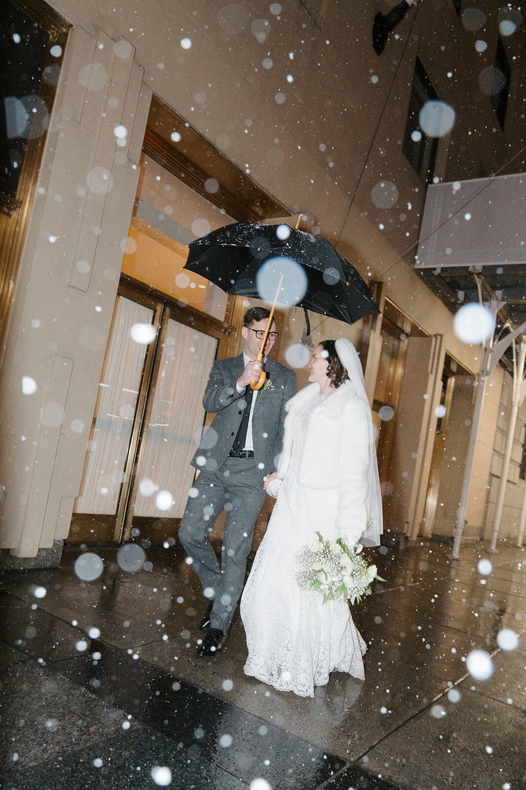 Snowy night time wedding portraits New York City wedding | Oduma photography-102