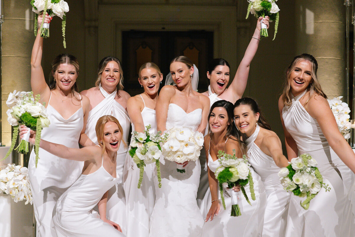 bride and bridemaids smiling