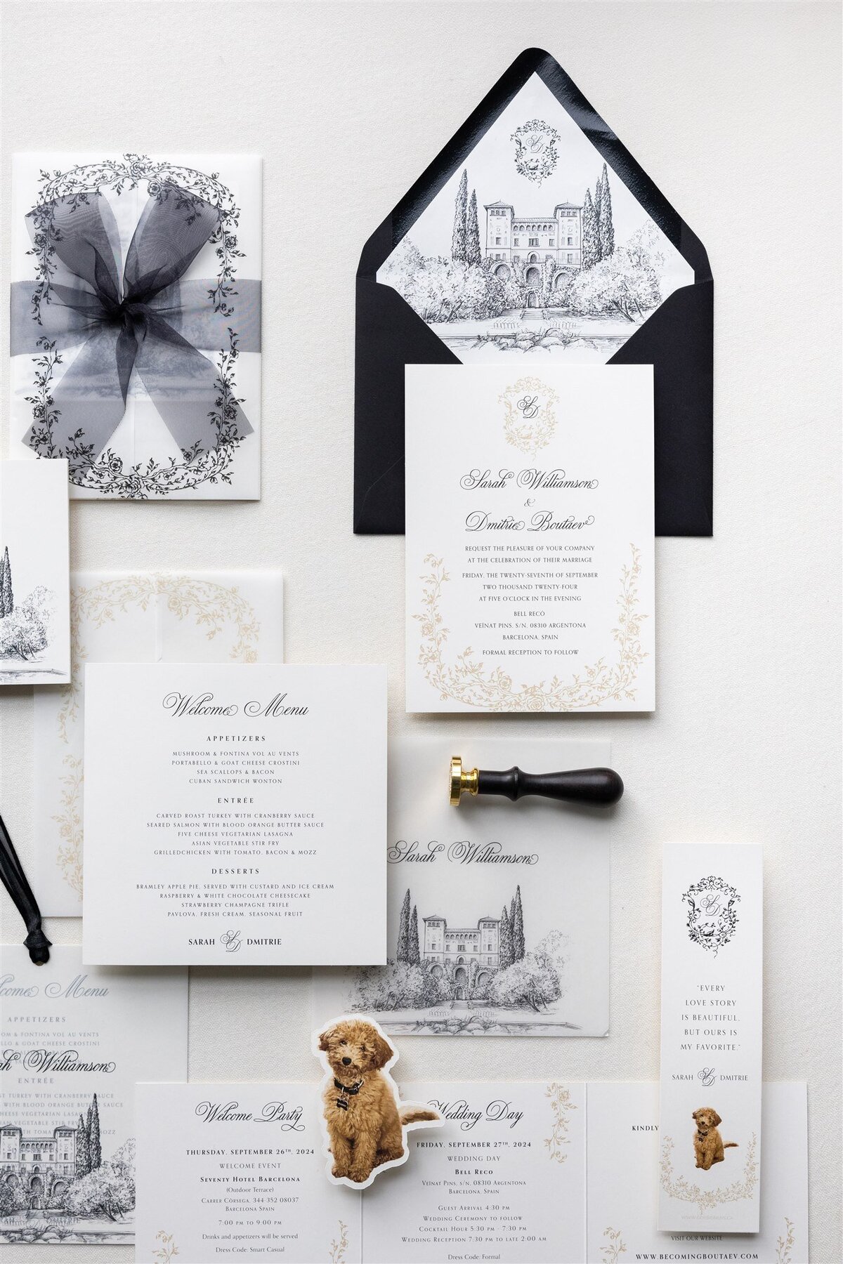 G Designers Black and white destination wedding invitations 2