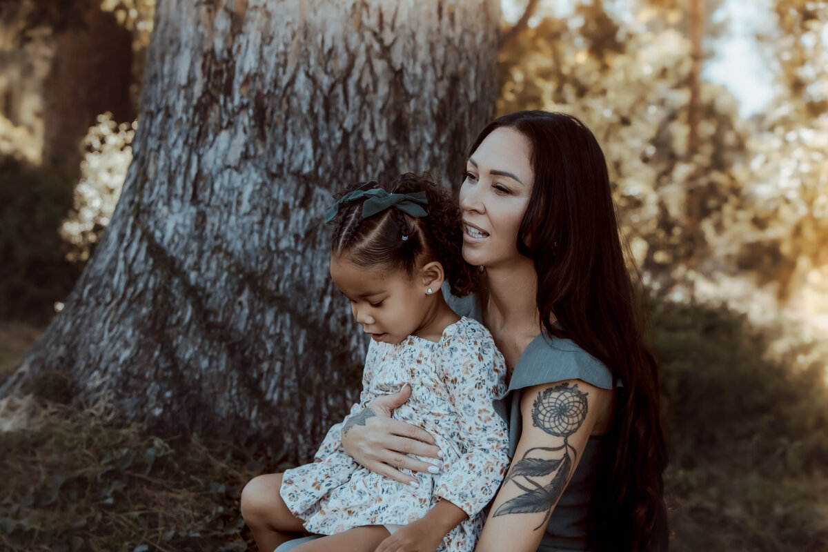 Mother Holding Daughter During Outdoor Family Session – Redlands Prospect Park