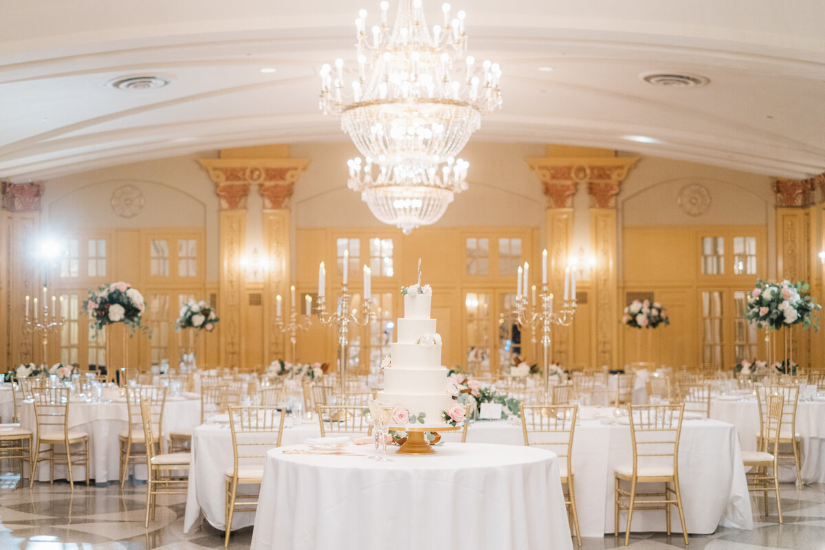 white winter wedding reception decor at the President Hotel