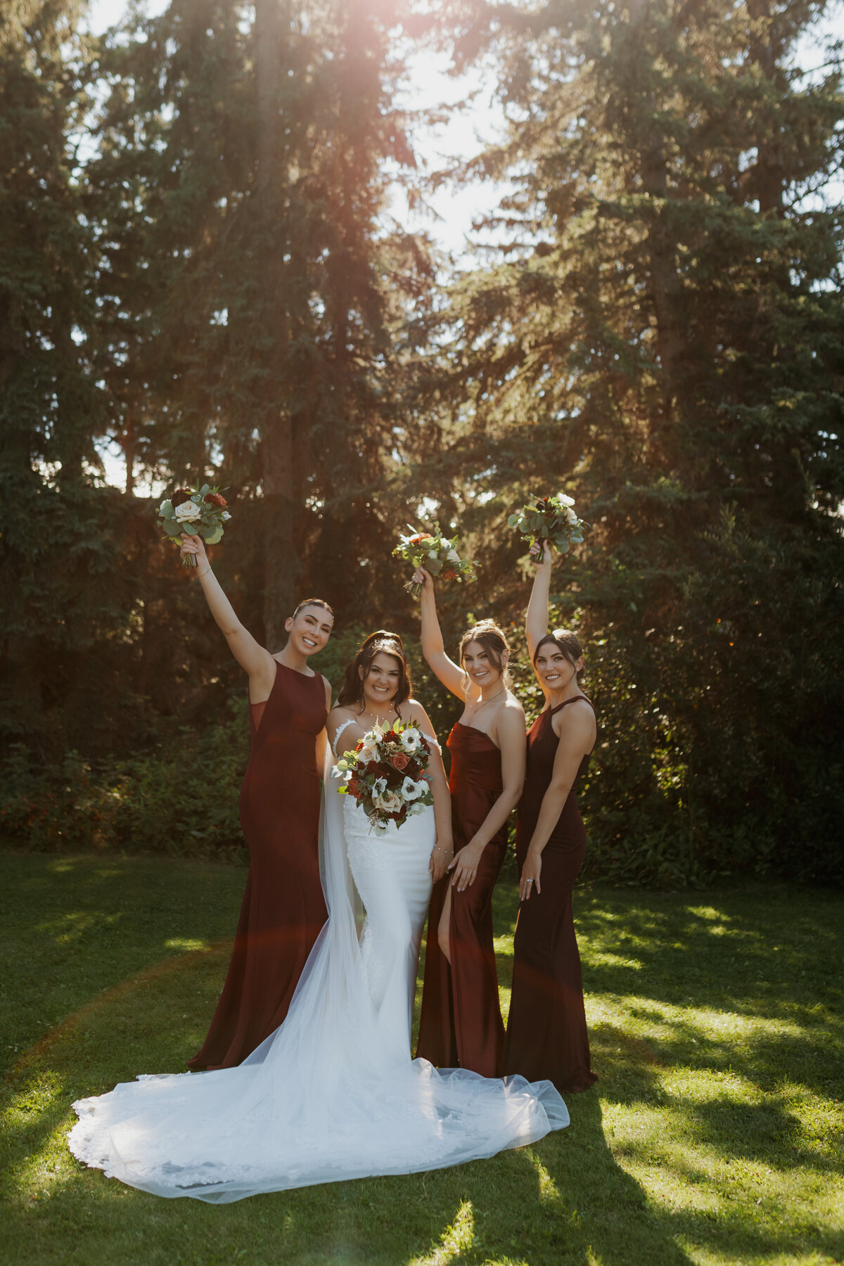 Bridesmaids in the sunshine at Pine and Pond wedding