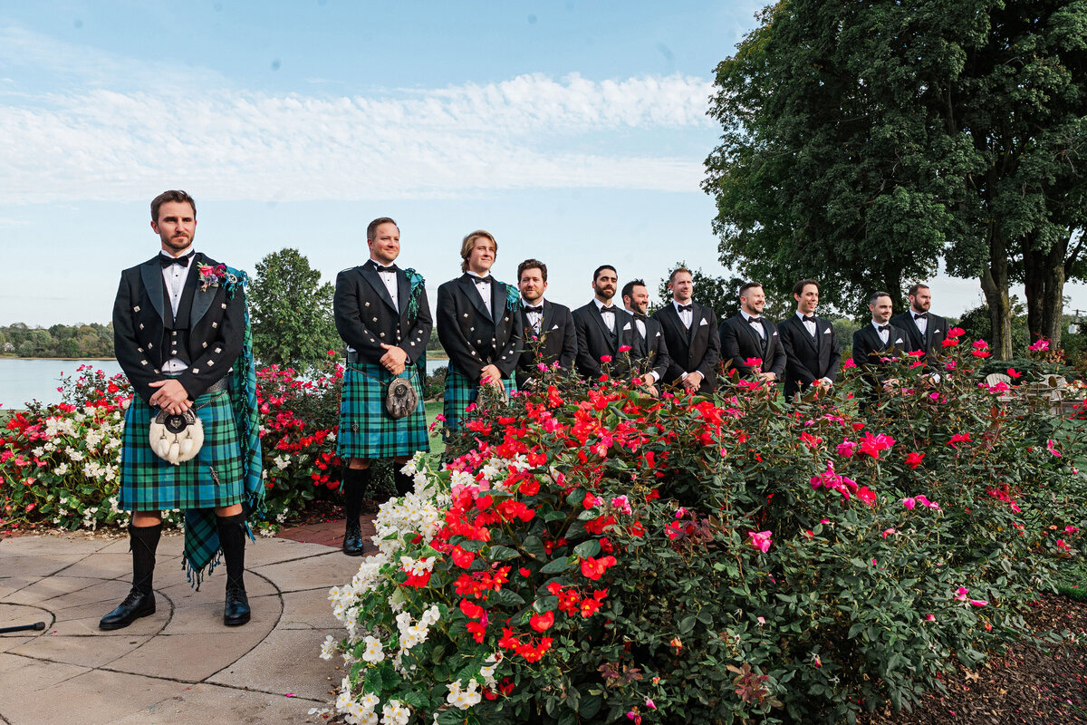 wedding ceremony in the rose garden at the lake club of ohio